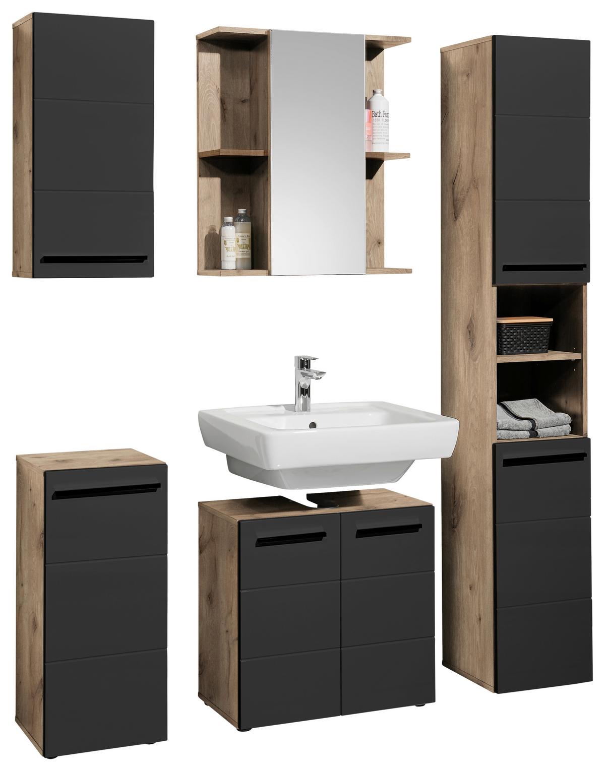 SZAFKA POD UMYWALKĘ VISTA - kolor dębowy/czarny, Basics, materiał drewnopochodny/tworzywo sztuczne (60/62/31cm) - MID.YOU