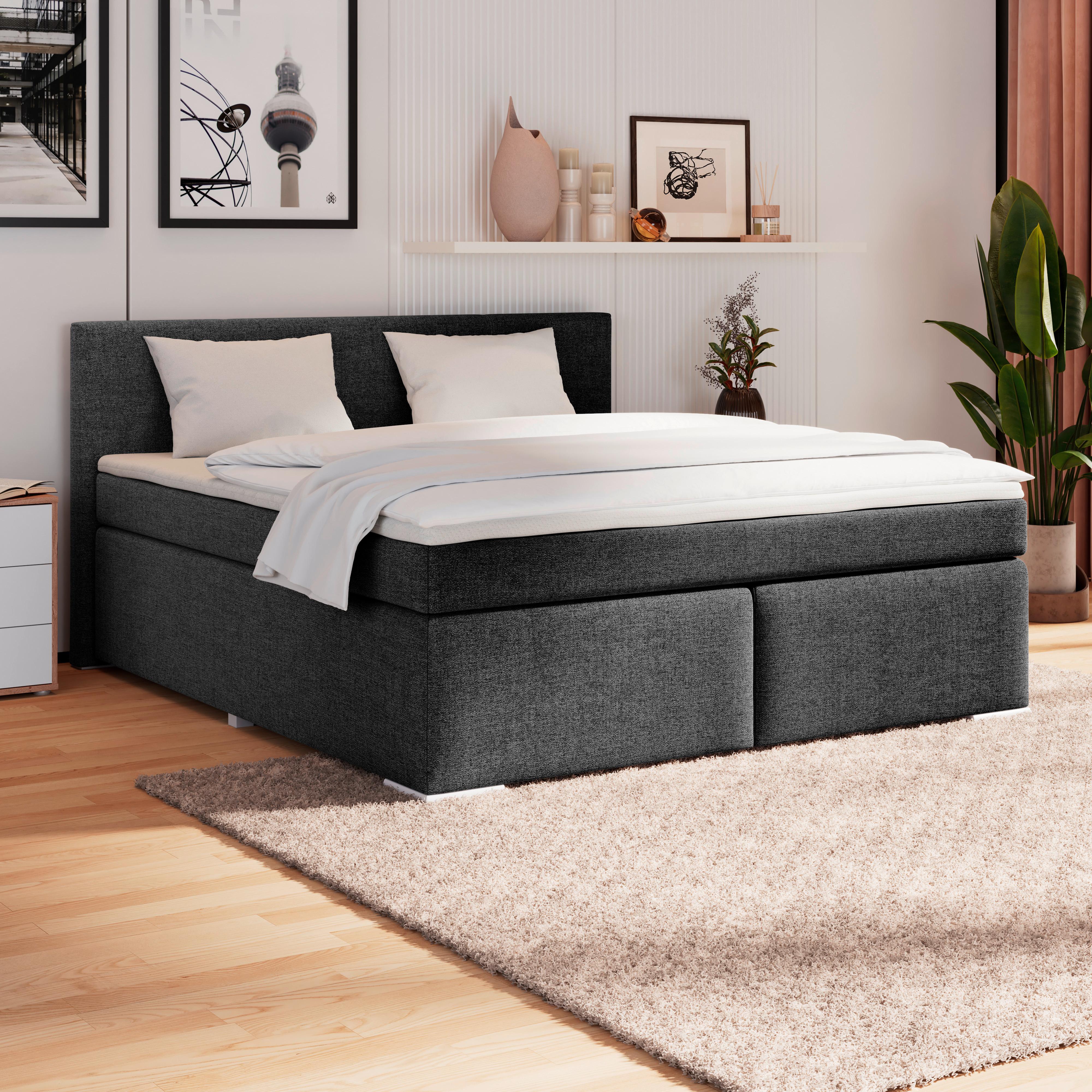 Boxspring Krevet Mira 1 - crna/boje aluminija, Basics, tekstil/plastika (160/200cm)