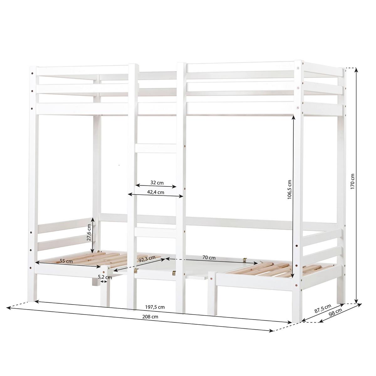 Etagenbett JUMBO Weiß ca. 90x200 cm MDF - Weiß, MODERN, Holz (90/200cm) - MID.YOU