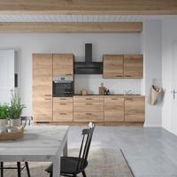 Küchenblock Structura High m. Geräten Eiche dunkel - Eiche dunkel/Schwarz, MODERN, Holzwerkstoff/Metall (330cm) - Nobilia