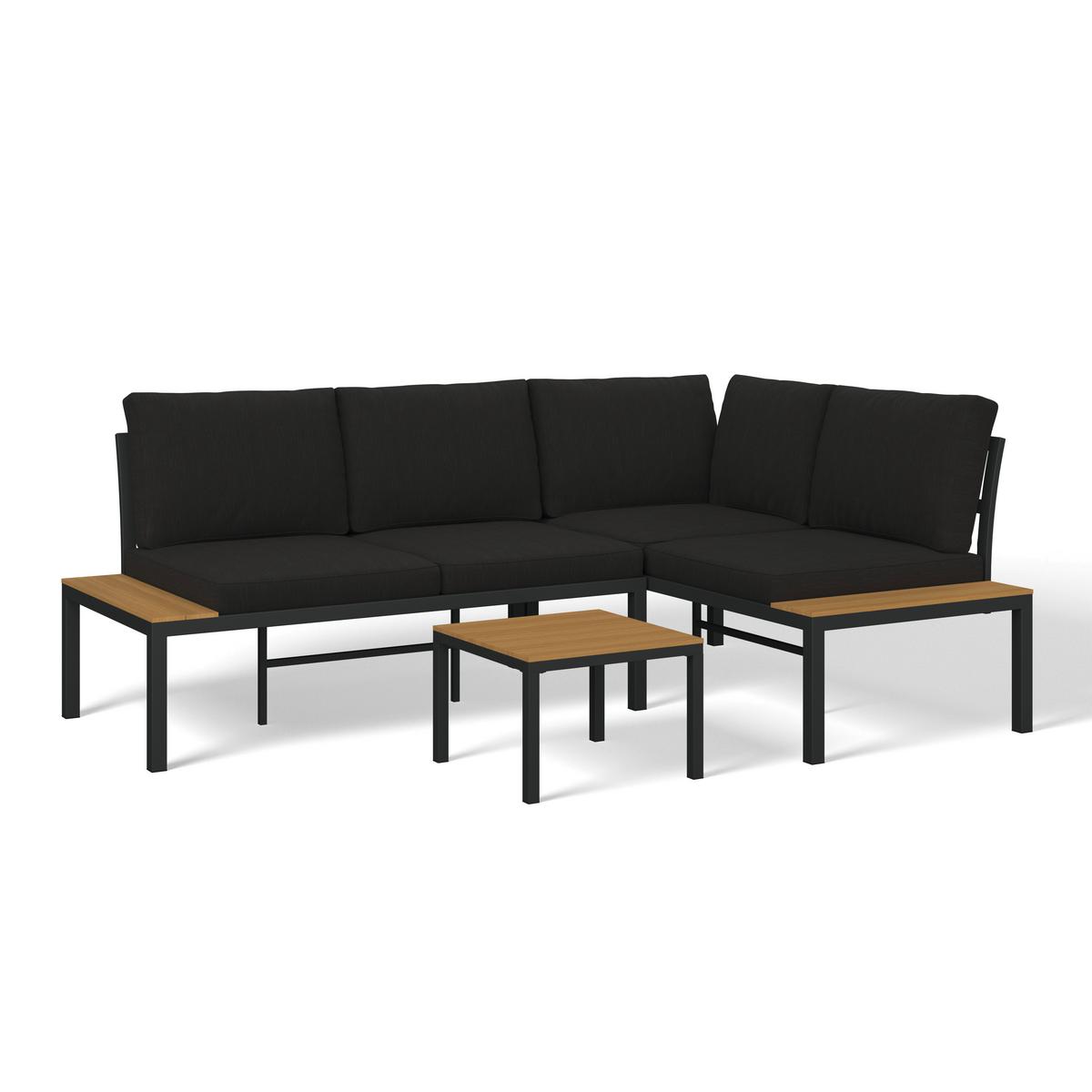 Loungegarnitur-Set Arianna Schwarz Metall/Outdoorstoff - Schwarz, MODERN, Kunststoff/Textil (146/76/75cm) - Bessagi Garden