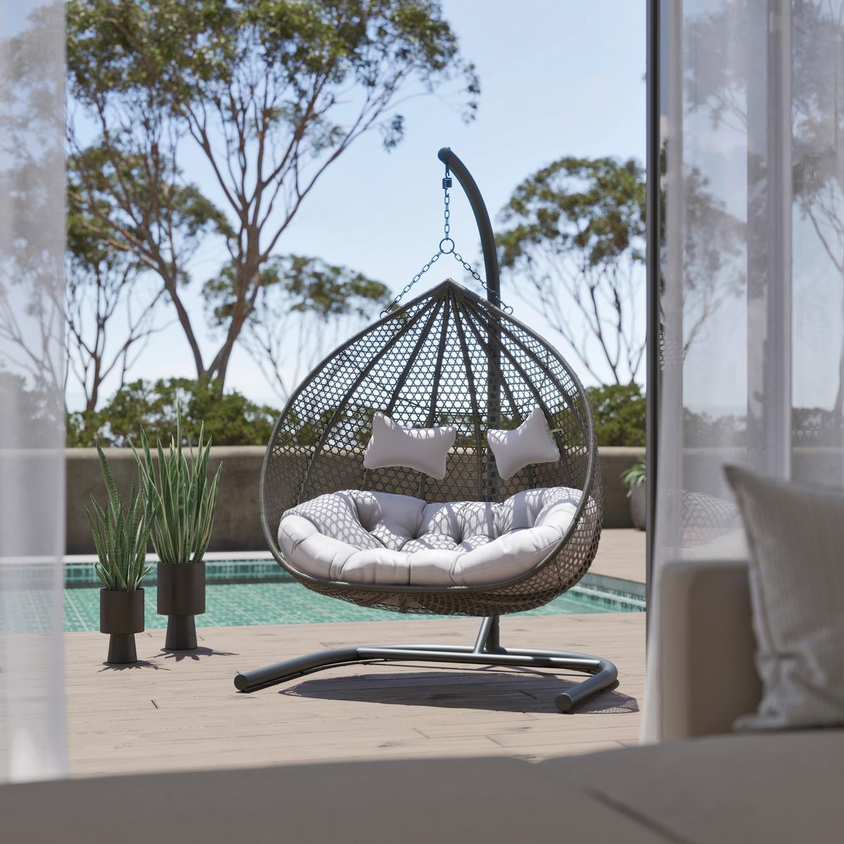 Fotoliu suspendat Bari - gri deschis/gri, Modern, plastic/metal (130/201/116cm) - Bessagi Garden