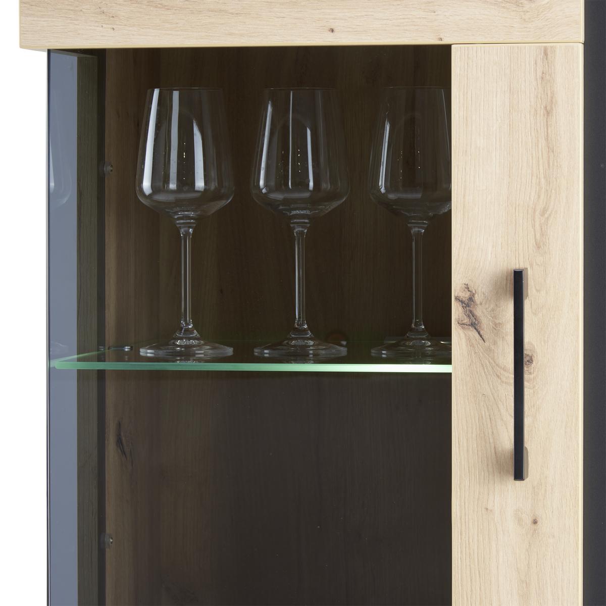 Vitrină NATURE NATV 01 - culoare lemn stejar, Konventionell, sticlă/material pe bază de lemn (95/144,3/42cm)
