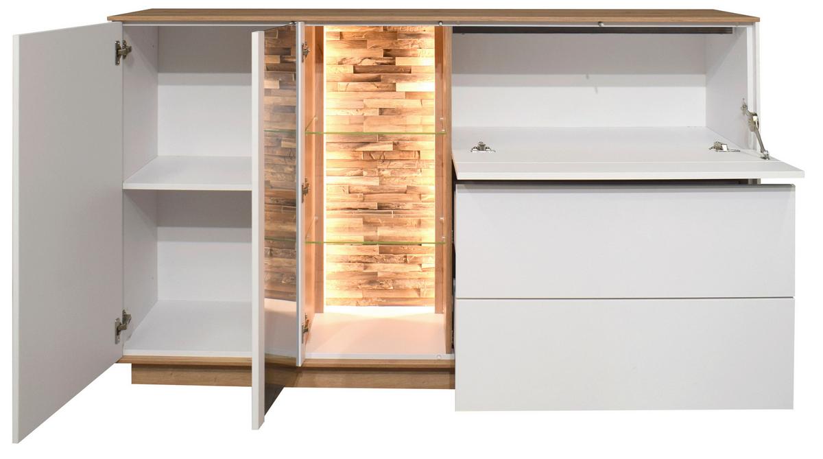 Sideboard Halvar Weiß/Eiche Artisan - Weiß/Eiche Artisan, MODERN, Glas/Holz (169/96/42cm) - Premium Living