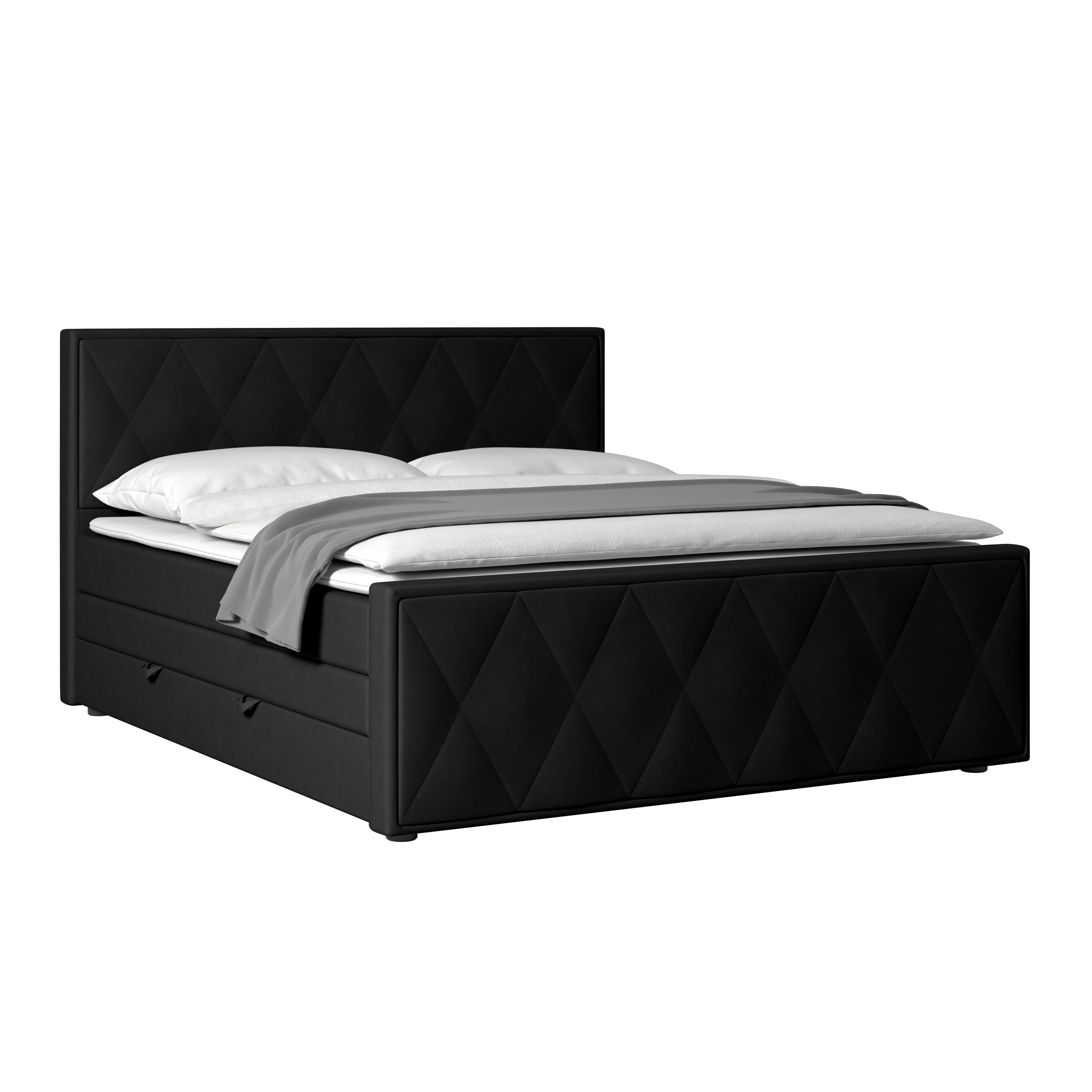 Boxspringbett Porto ca. 180x200 cm Schwarz - Schwarz, MODERN, Holzwerkstoff/Kunststoff (180/200cm) - MID.YOU
