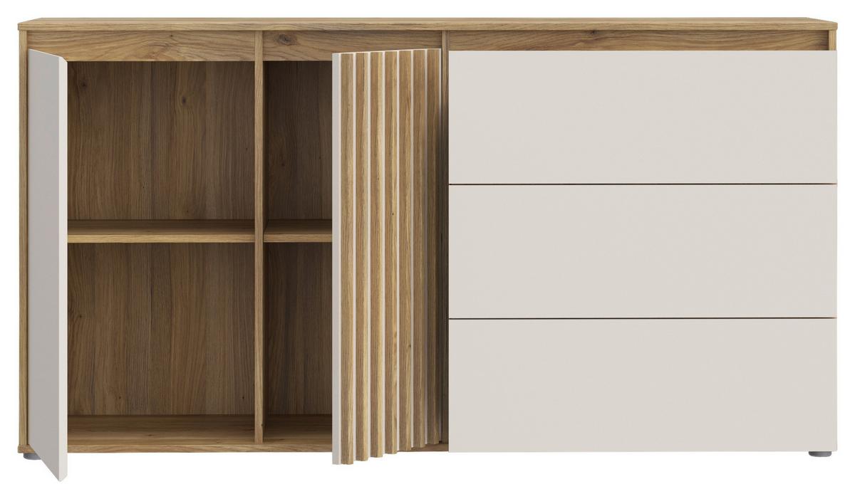 Comodă ELISTON - culoare lemn stejar/nisipiu, Natur, plastic/material pe bază de lemn (159,3/84,9/41,5cm) - Modern Living