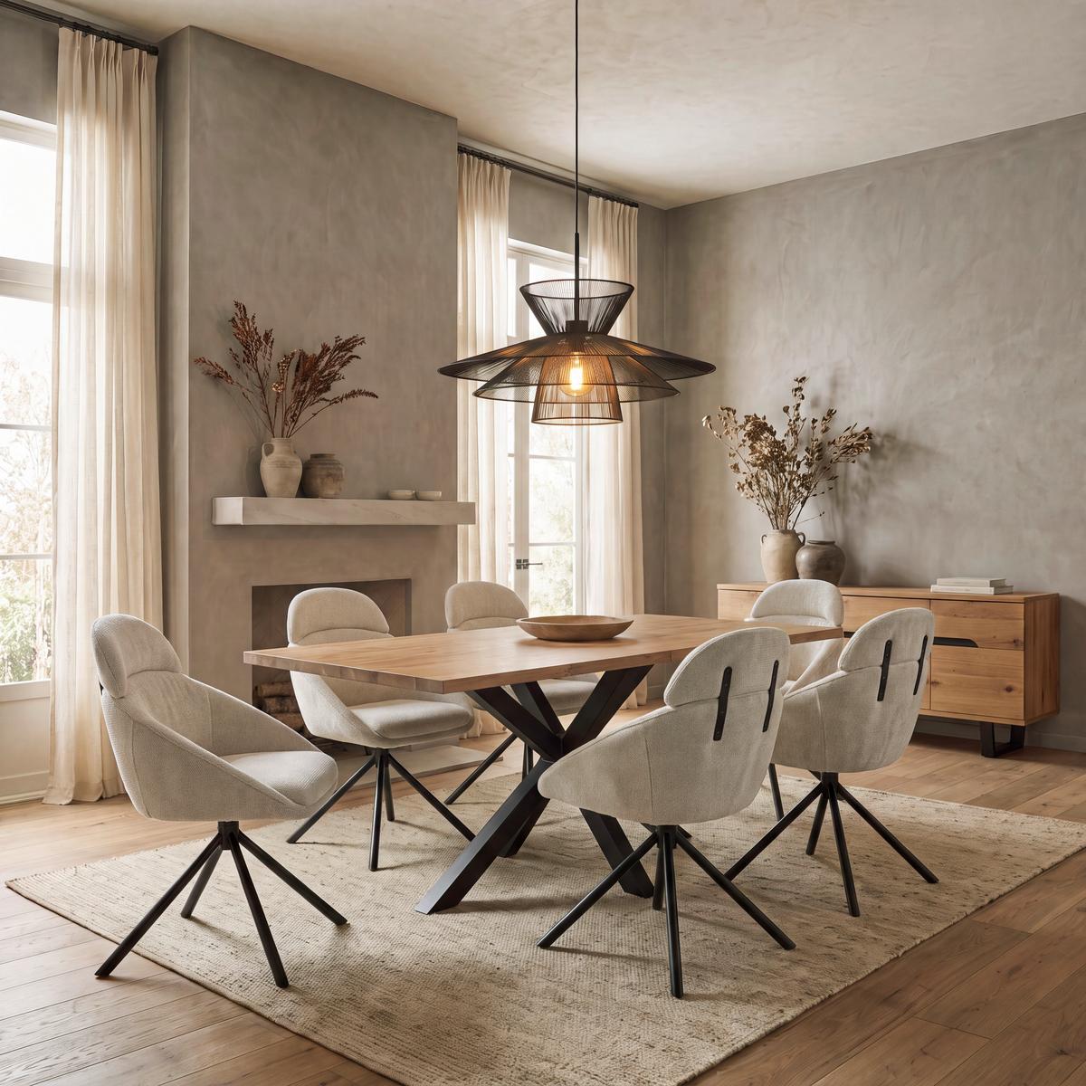 Armlehnstuhl Maira Hellgrau Webstoff Drehbar Gepolstert - Hellgrau/Schwarz, MODERN, Textil/Metall (59,5/93/66cm) - Bessagi Home