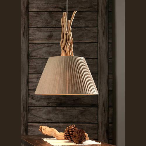 Hängeleuchte Woody Weiß/Sand/Braun max. 22 Watt - Sandfarben/Hellbraun, Natur, Holz/Textil (40/110cm)