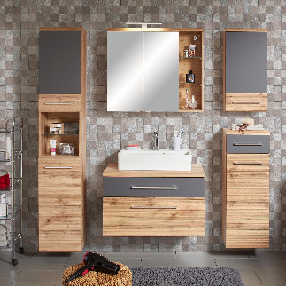 Dulap înalt Float - culoare lemn stejar/antracit, Modern, material pe bază de lemn (50/194/33cm) - Premium Living