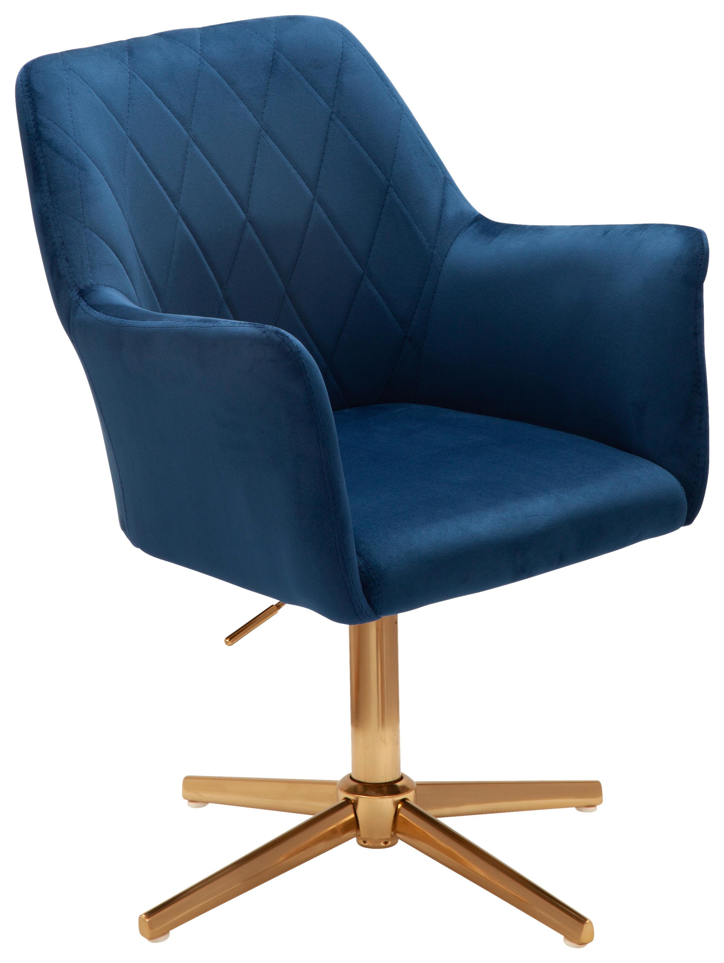 Naslanjač Wl6.307 - zlate barve/temno modra, Konvencionalno, kovina/tekstil (55/97/55cm) - MID.YOU