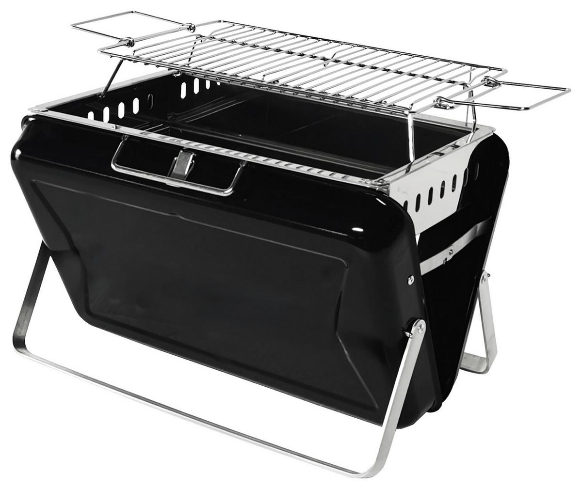 Holzkohlegrill Koffer-Camping Schwarz ca. 40,5x25x26cm - Schwarz, KONVENTIONELL, Metall (40,5/25/26cm) - Mömax