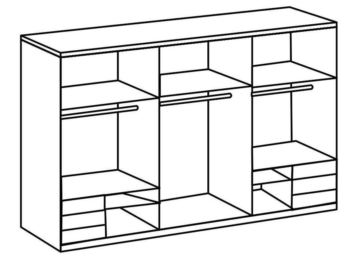 Schwebetürenschrank Level 36D ca. 300 cm Weiß/Eiche Dekor - Chromfarben/Weiß Hochglanz, MODERN, Holzwerkstoff/Metall (300/216/65cm) - MID.YOU