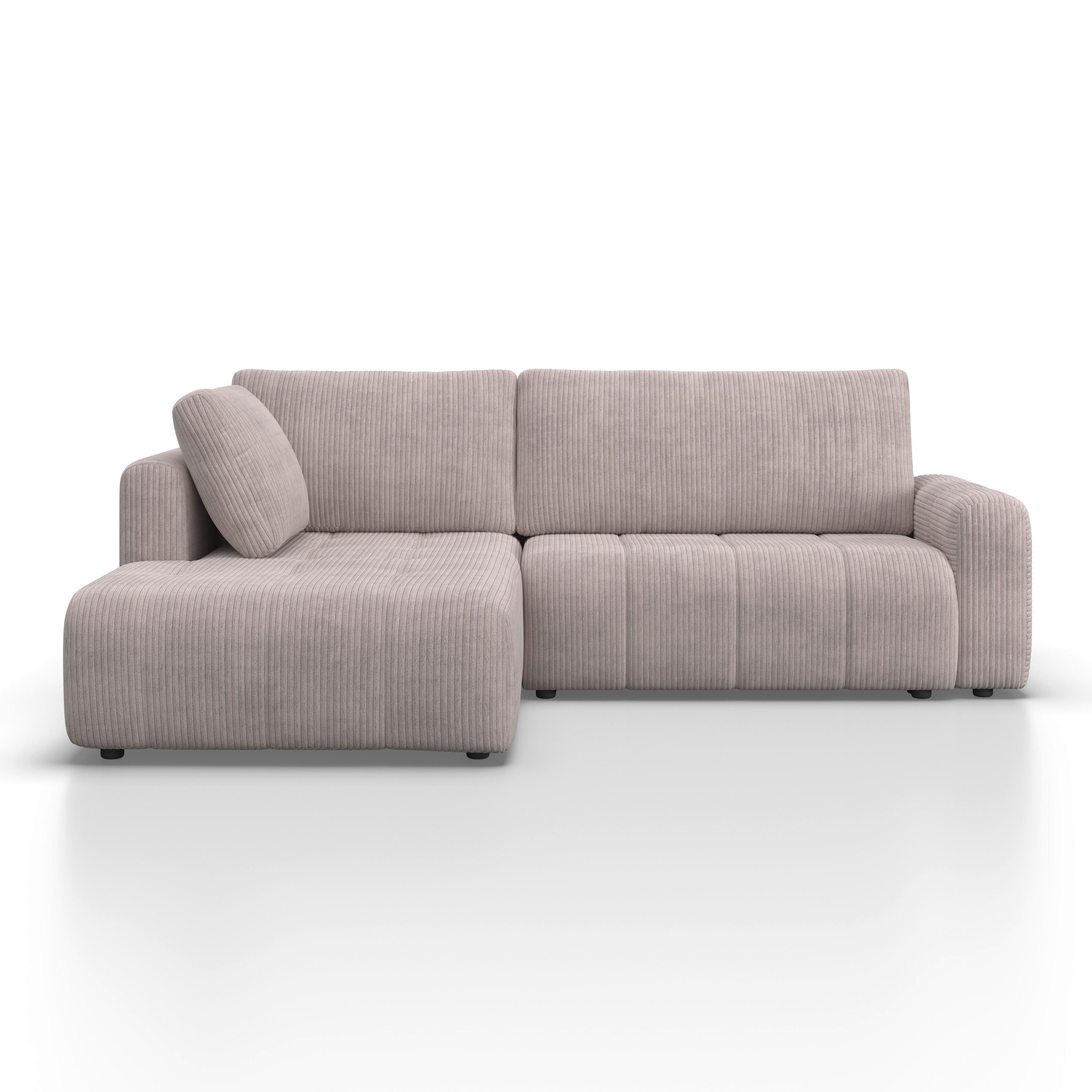 Wohnlandschaft Gia Hellgrau Cord mit Schlaffunktion - Hellgrau/Schwarz, MODERN, Holz/Kunststoff (261/197cm) - Bessagi Home