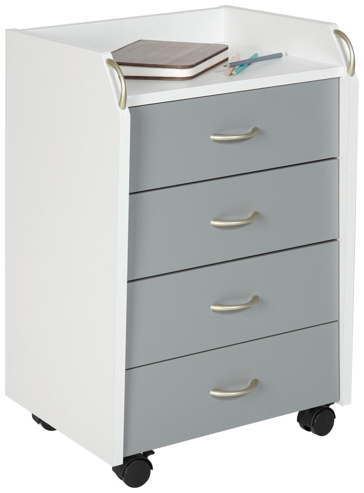 Rollcontainer Printi Grau/Weiß - Silberfarben/Weiß, KONVENTIONELL, Holzwerkstoff/Kunststoff (40/65/36cm) - MID.YOU