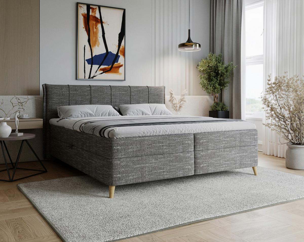 Boxbett Veloria Anthrazit ca. 180x200cm - Anthrazit/Schwarz, KONVENTIONELL, Textil/Metall (180/200cm) - Based