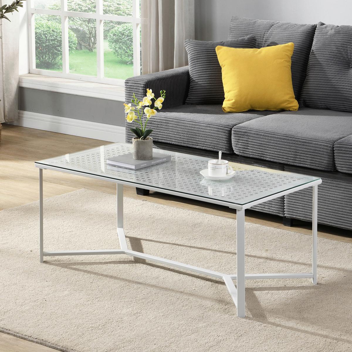 Couchtisch Wl7.324 - Weiss, Design, Glas/Metall (100/50/42cm) - MID.YOU
