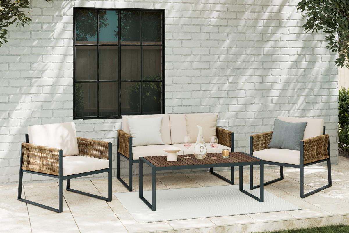 Vrtni Set Magaluf, Antracit, Rjava, 4-Delno - bež/antracit, Moderno, kovina/umetna masa (130/76/72cm) - Mömax