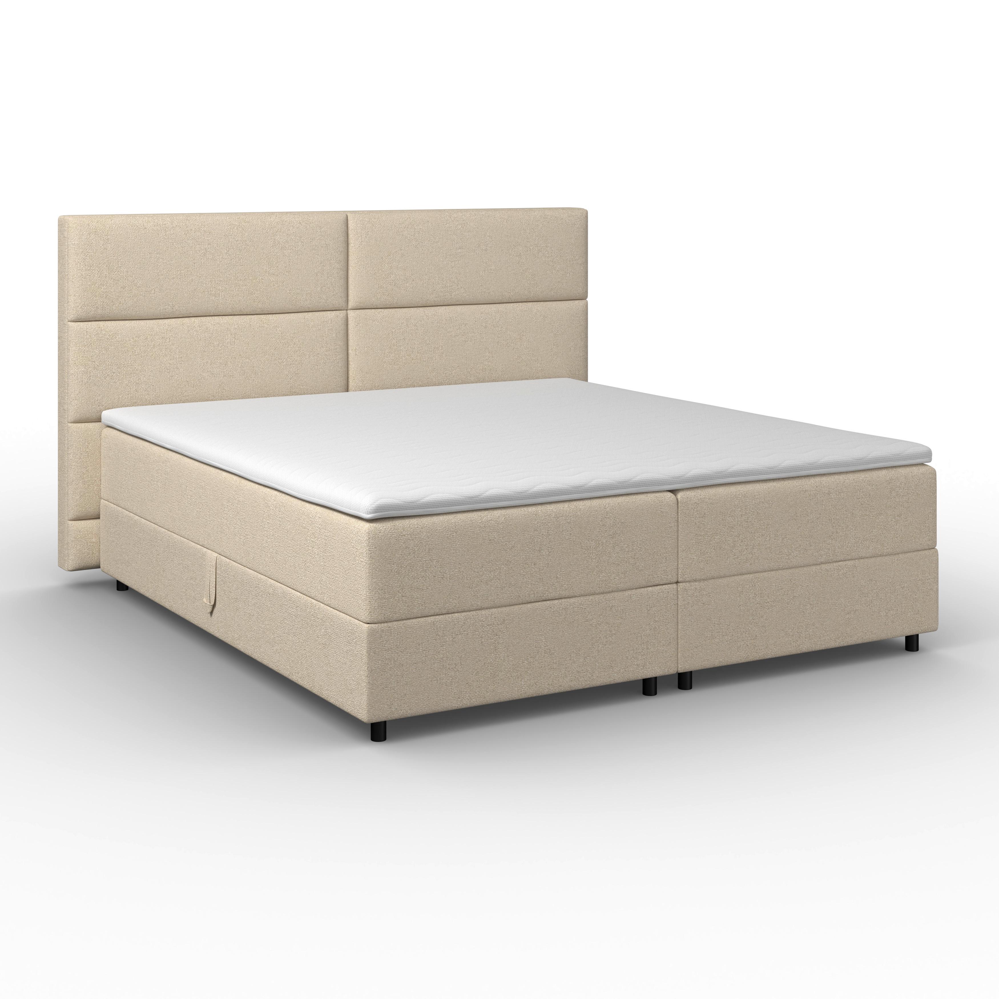 Boxbett Lily ca. 180x200 cm Beige mit Topper - Beige/Schwarz, MODERN, Holz/Textil (180/200cm) - Bessagi Home