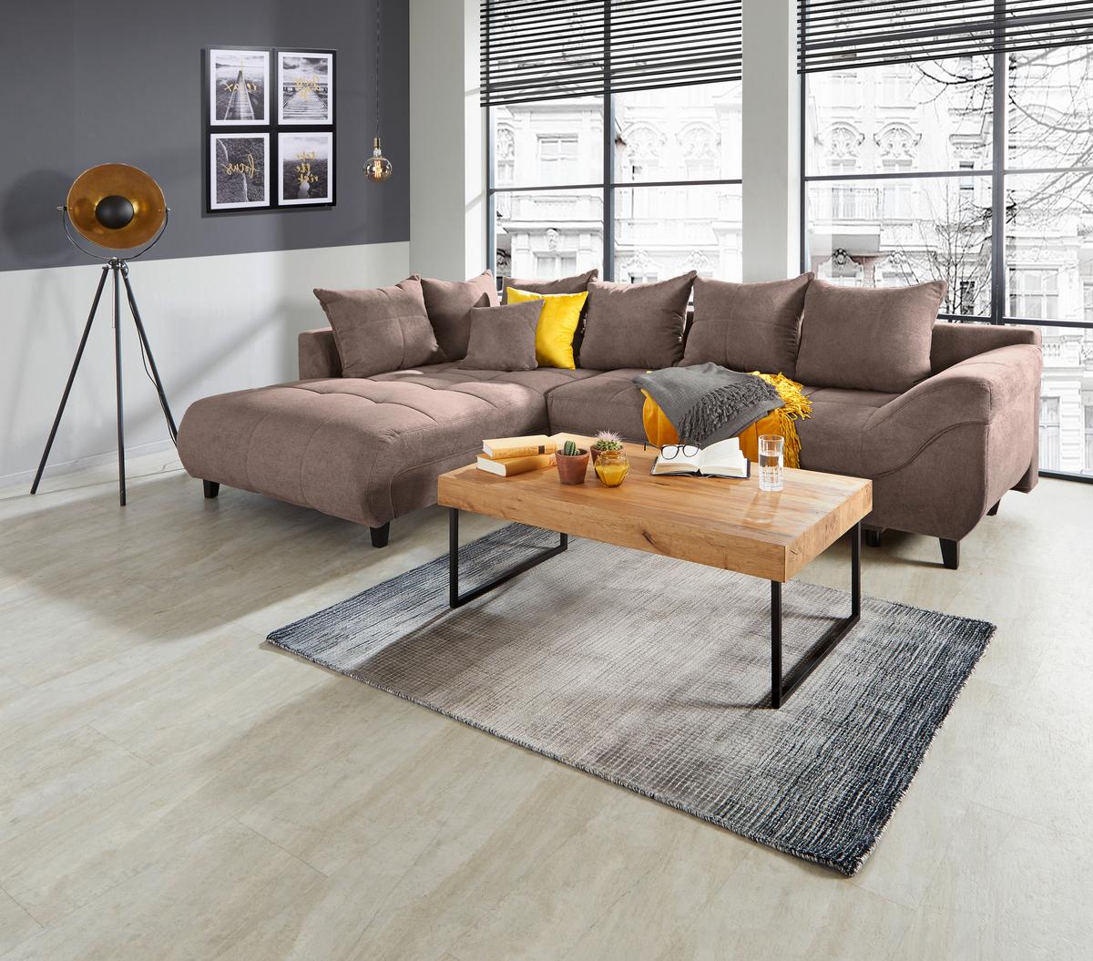 Kutna Garnitura Mendoza - smeđa/crna, Design, tekstil/drvo (197/309cm) - Modern Living