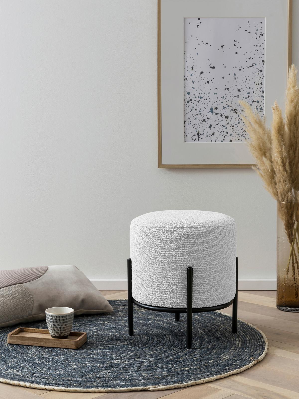 Tabure Bouclé, Bela - črna/bela, Moderno, kovina/tekstil (35/38cm) - Livetastic