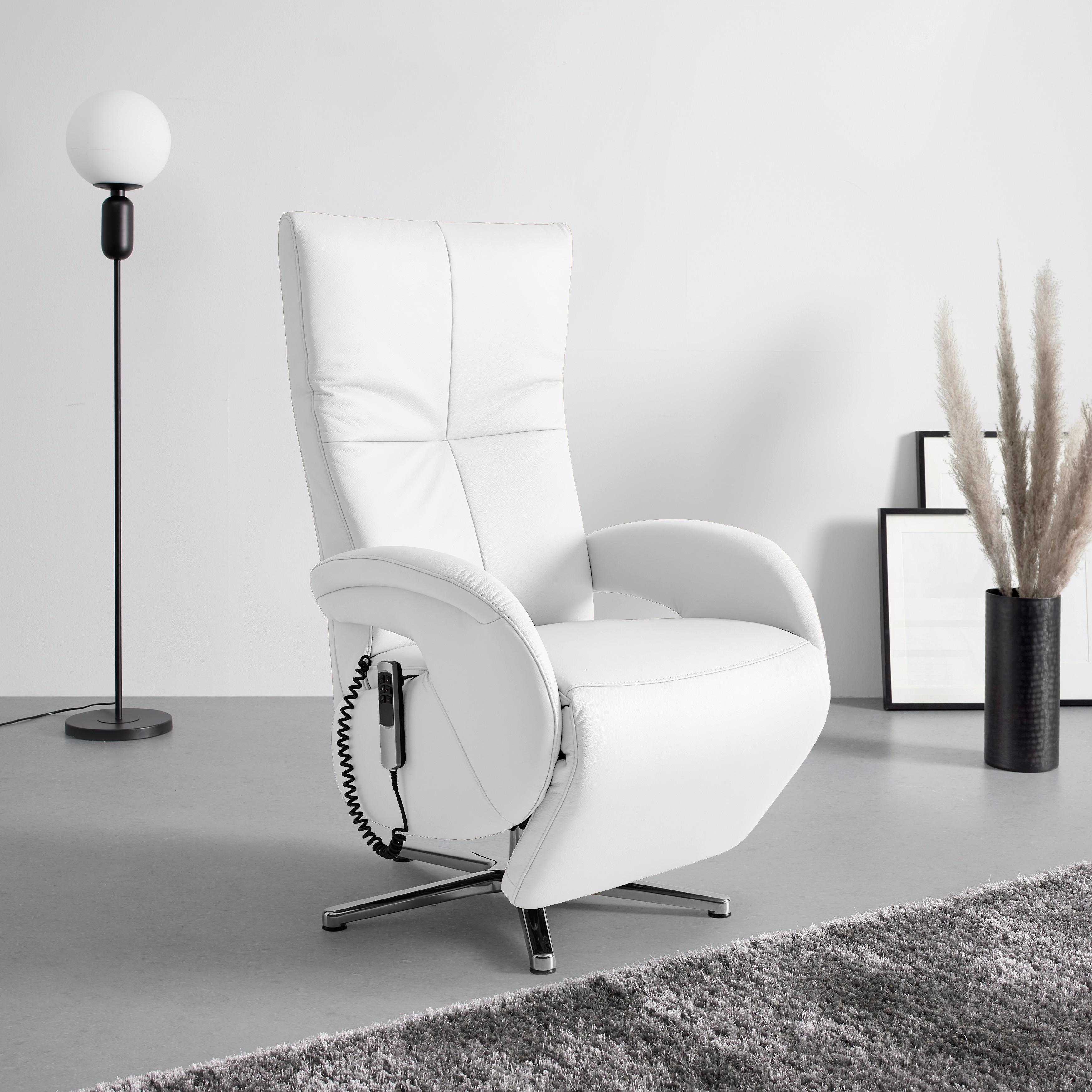 Relaxsessel Sitting 2 Weiß - Chromfarben/Weiß, MODERN, Leder (70/111/80cm) - Premium Living