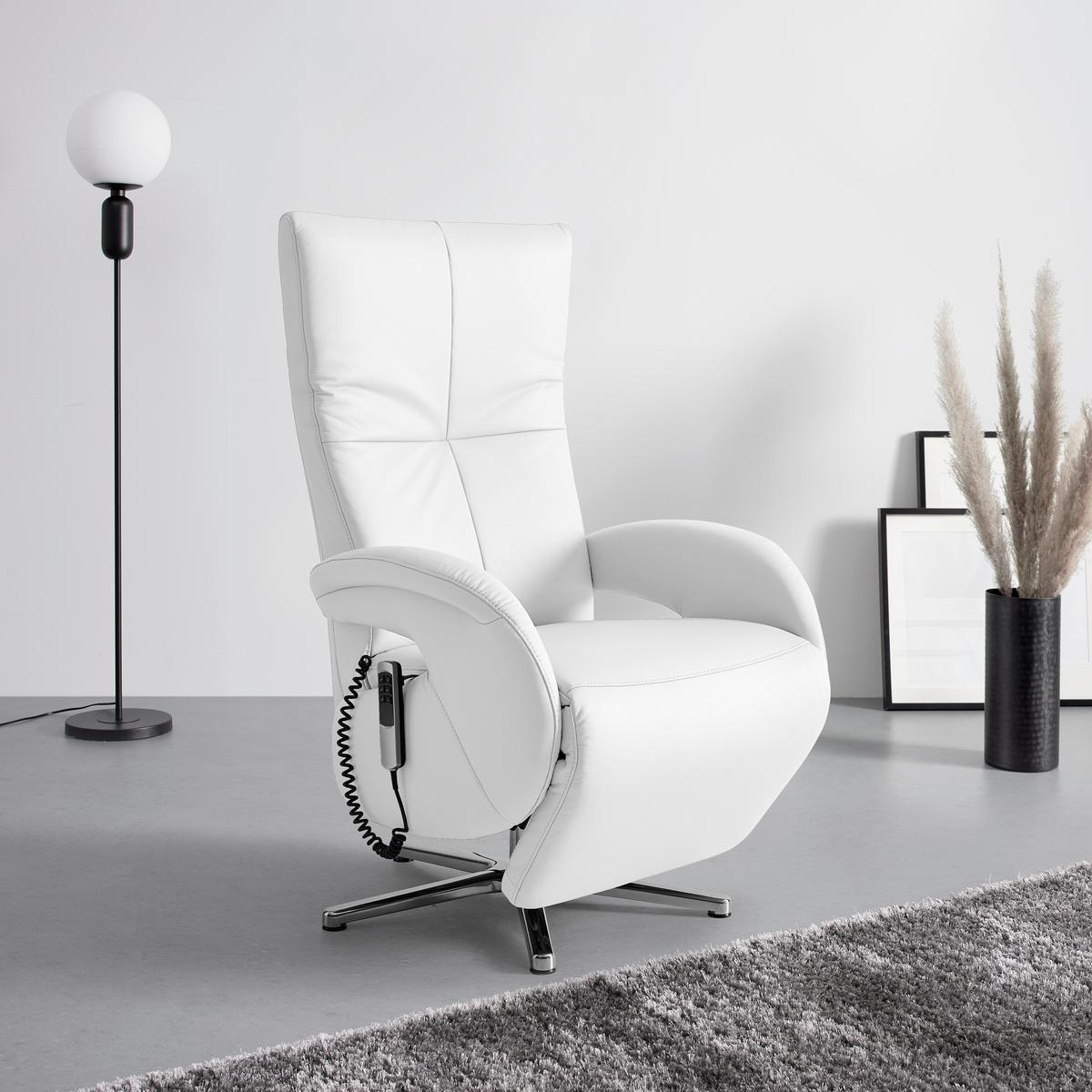Relaxsessel Sitting 2 Weiß - Chromfarben/Weiß, MODERN, Leder (70/111/80cm) - Premium Living