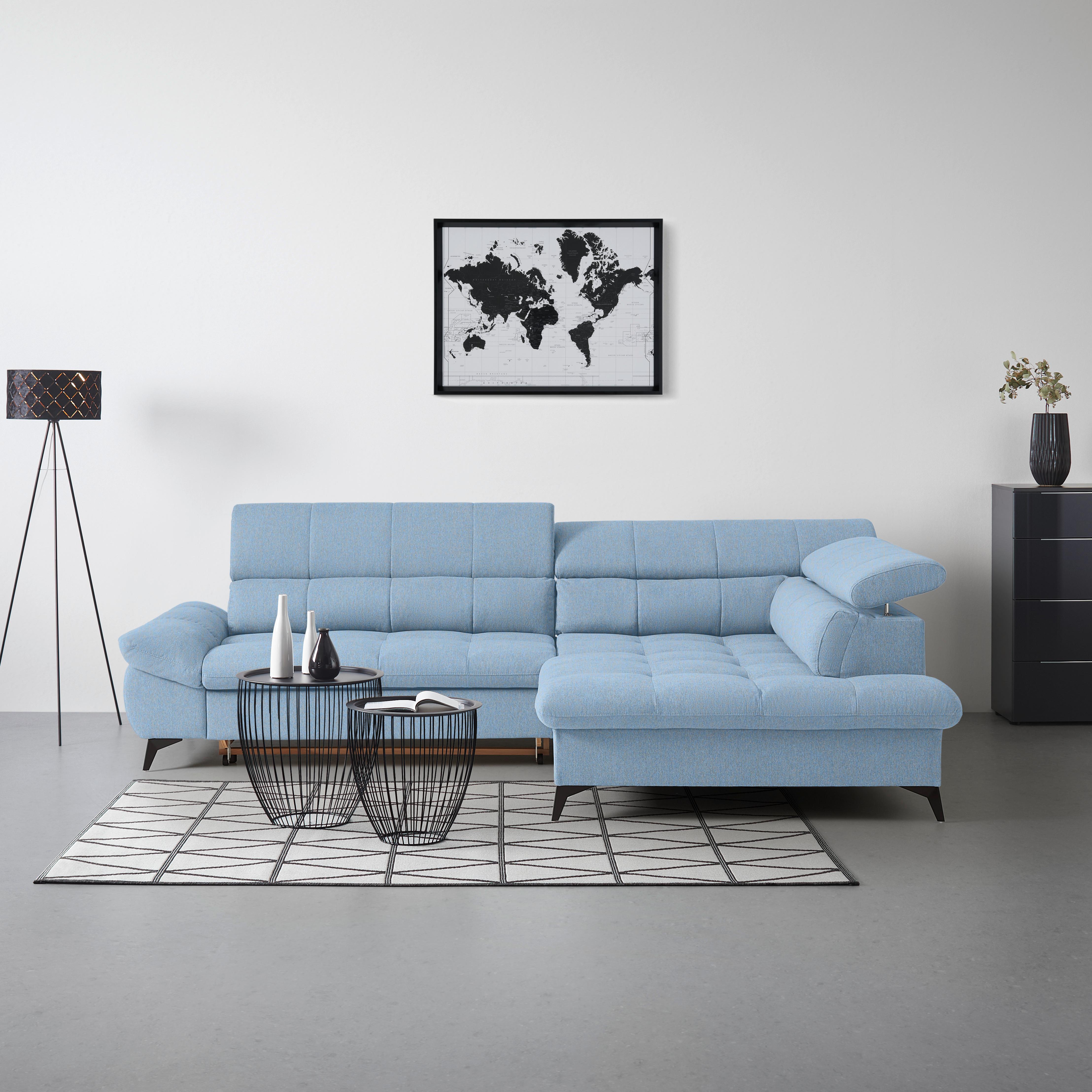 Wohnlandschaft Alberto Hellblau - Schwarz/Hellblau, MODERN, Textil/Metall (201/78/296cm) - Mömax