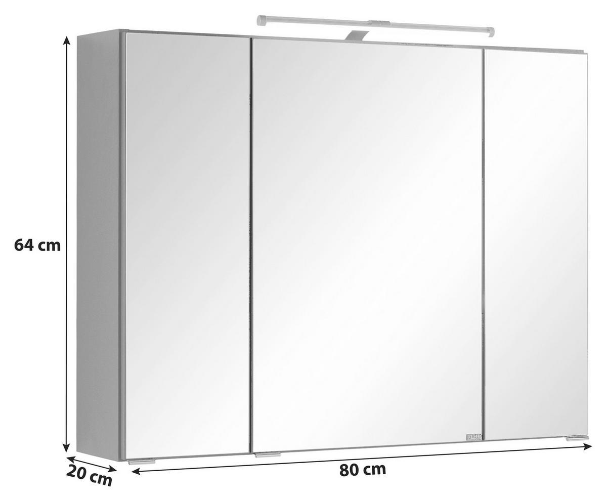 Spiegelschrank Cardiff 3-türig ca. 80x64 cm Graphitfarben - Chromfarben, KONVENTIONELL, Glas/Holzwerkstoff (80/64/20cm) - Held