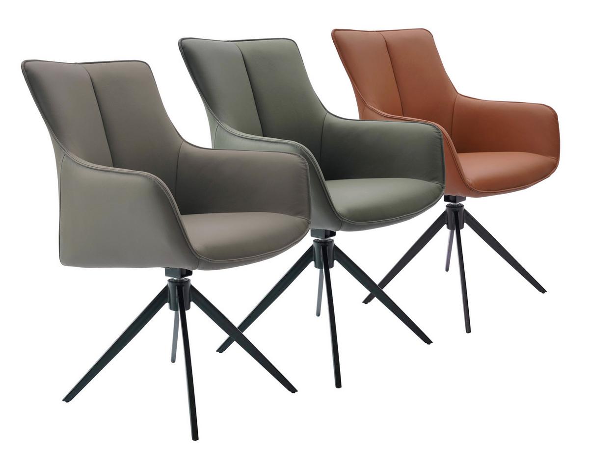 KRZESŁO Z PODŁOKIETNIKAMI YUKI - czarny/szary, Design, skóra/metal (64/87/60cm) - Novel