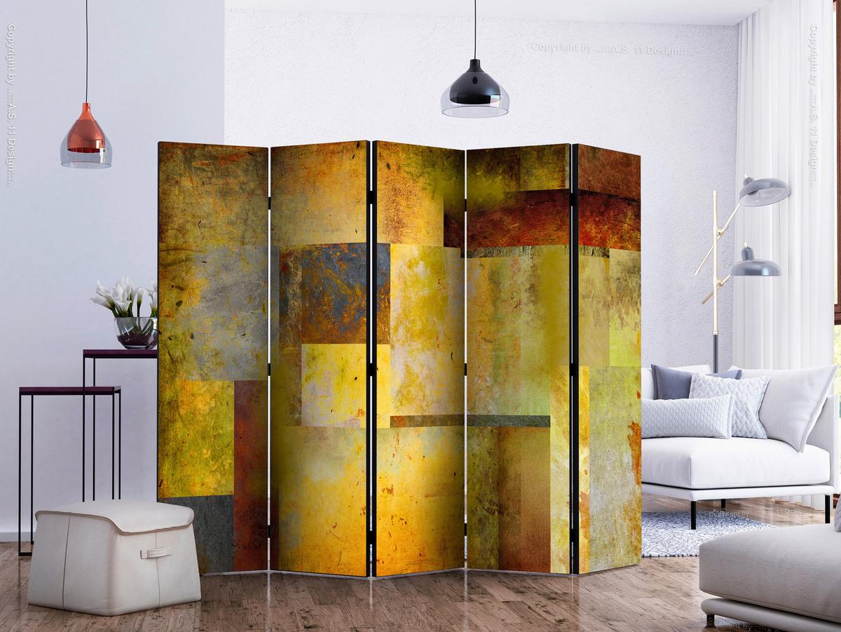 Paravan Art Expression I, 5-Delni, Akustičen - večbarvno/temno rumena, Basics, tekstil/les (225/172/3cm) - artgeist