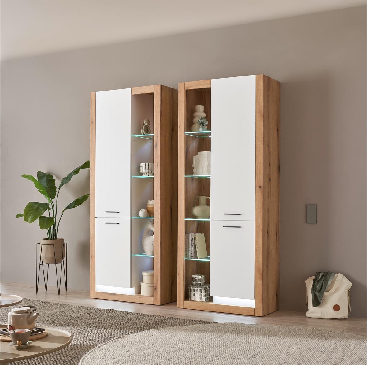 WOHNWAND BRIXEN - Eichefarben/Schwarz, Design, Glas/Holzwerkstoff (180/195/37cm) - MID.YOU