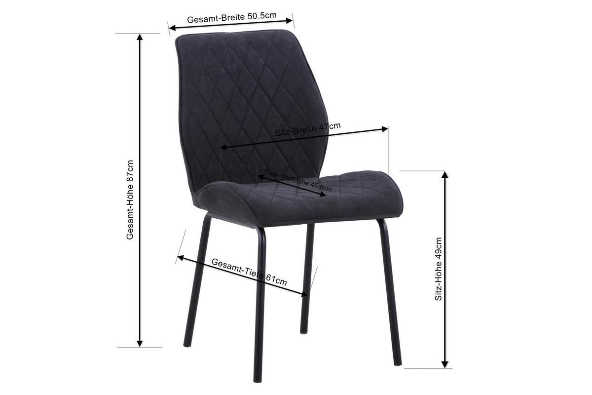 Stol Hilde, Temno Siva - temno siva/črna, Konvencionalno, kovina/tekstil (51/87/61cm)