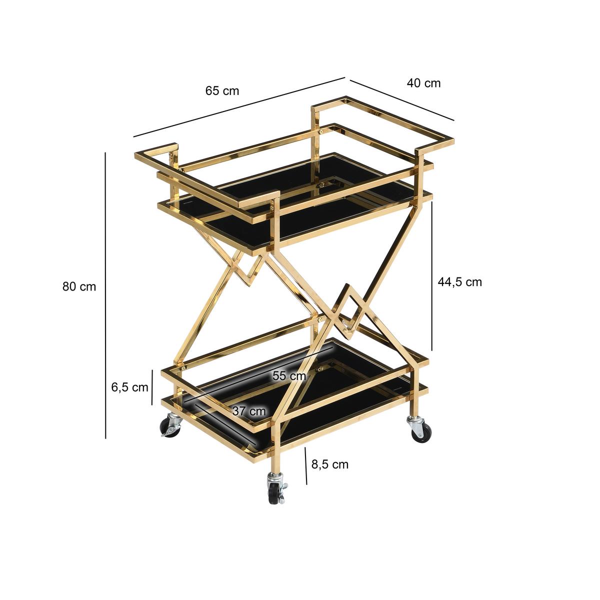 Cărucior Pentru Servit Wl7.335 - auriu/negru, Design, plastic/sticlă (65/40/80cm) - MID.YOU