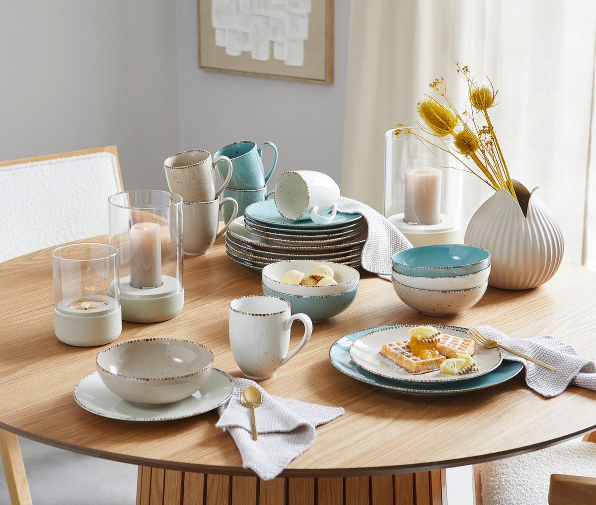SERWIS OBIADOWO-ŚNIADANIOWY URBAN LIFE - turkusowy/biały, Design, ceramika - Landscape