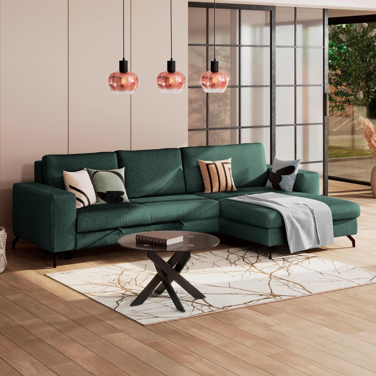 Kutna Garnitura Cloud - šumska zelena, Trend, tekstil (290/178cm) - Modern Living