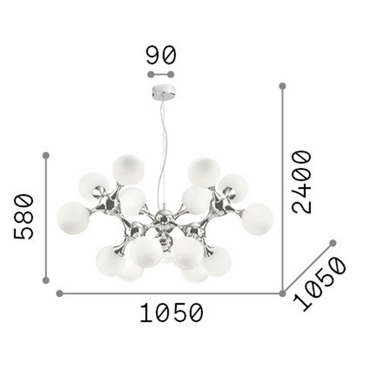Hängeleuchte Nodi Bianco Chromfarben/Weiß max. 40 Watt - Chromfarben/Weiß, Design, Glas/Metall (105/105/83-240cm) - Ideal Lux