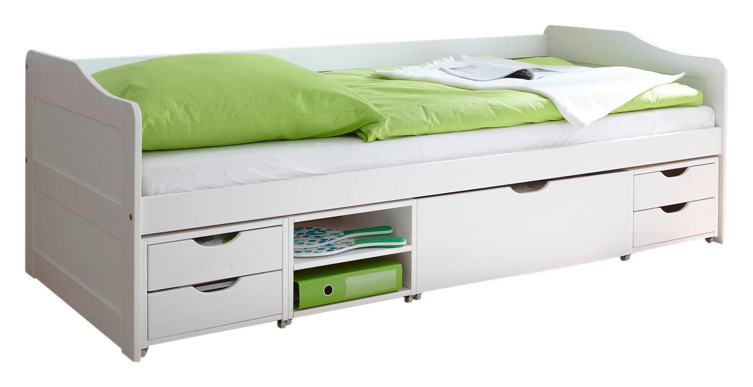 Stauraumbett "Marlies", aus Kiefer, weiß - Weiß, MODERN, Holz (90/200cm) - MID.YOU