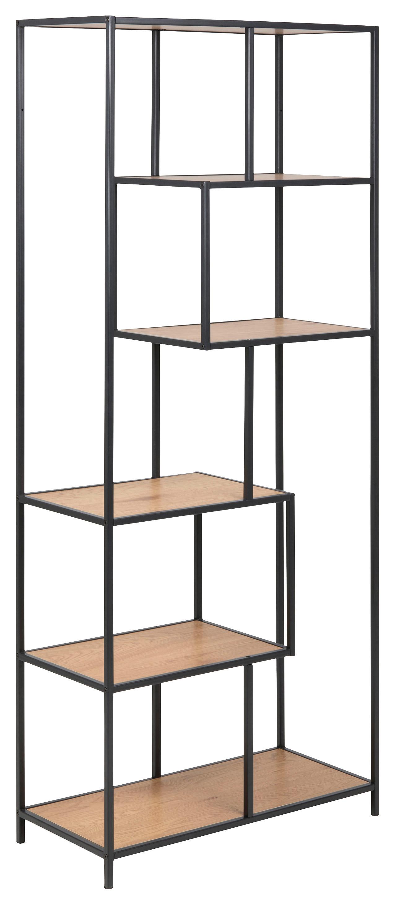 REGAŁ SEAFORD - kolor dębowy/czarny, Trend, materiał drewnopochodny/metal (77/185/35cm) - Xora