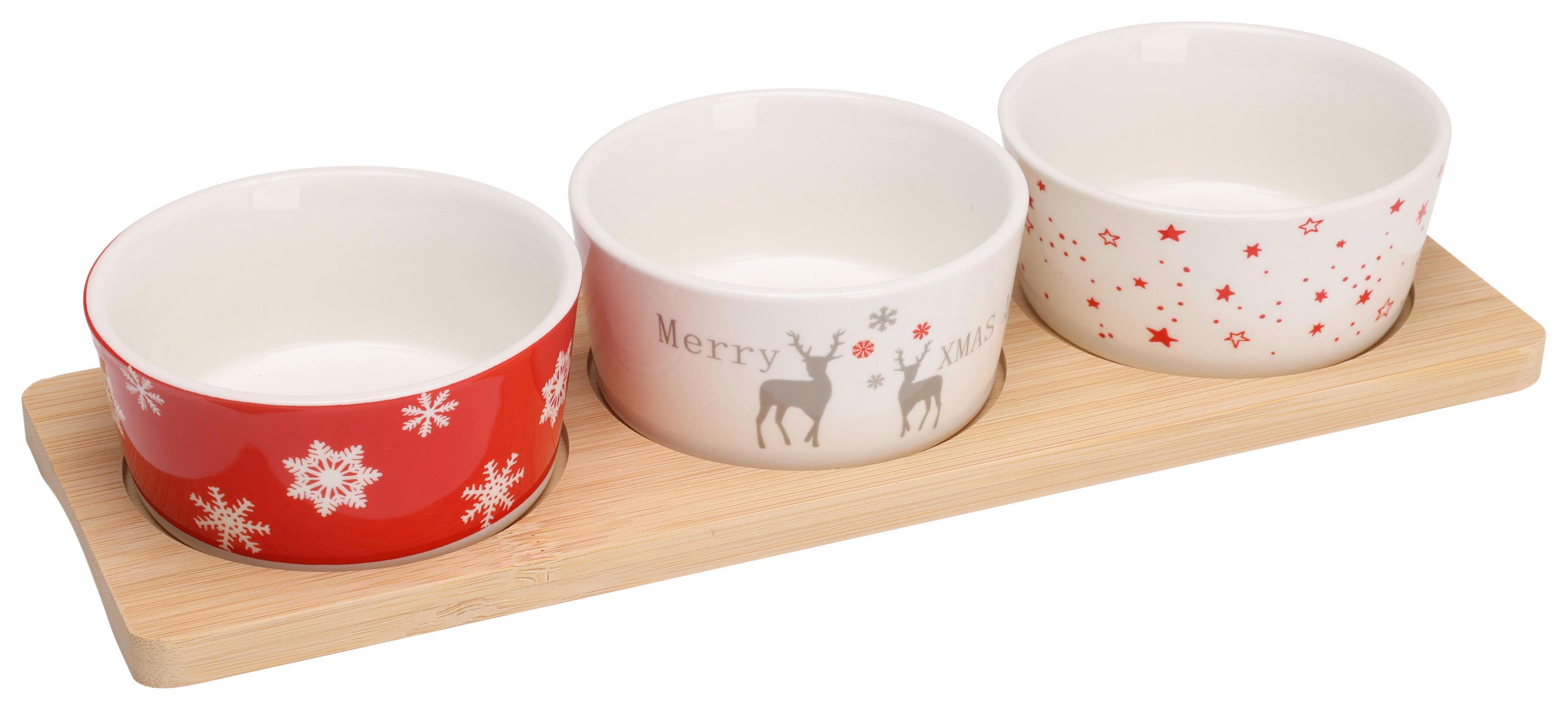 Servierschalenset SCHALI - Weiss/Hellrot, Holz/Keramik (29/5/10,5cm)