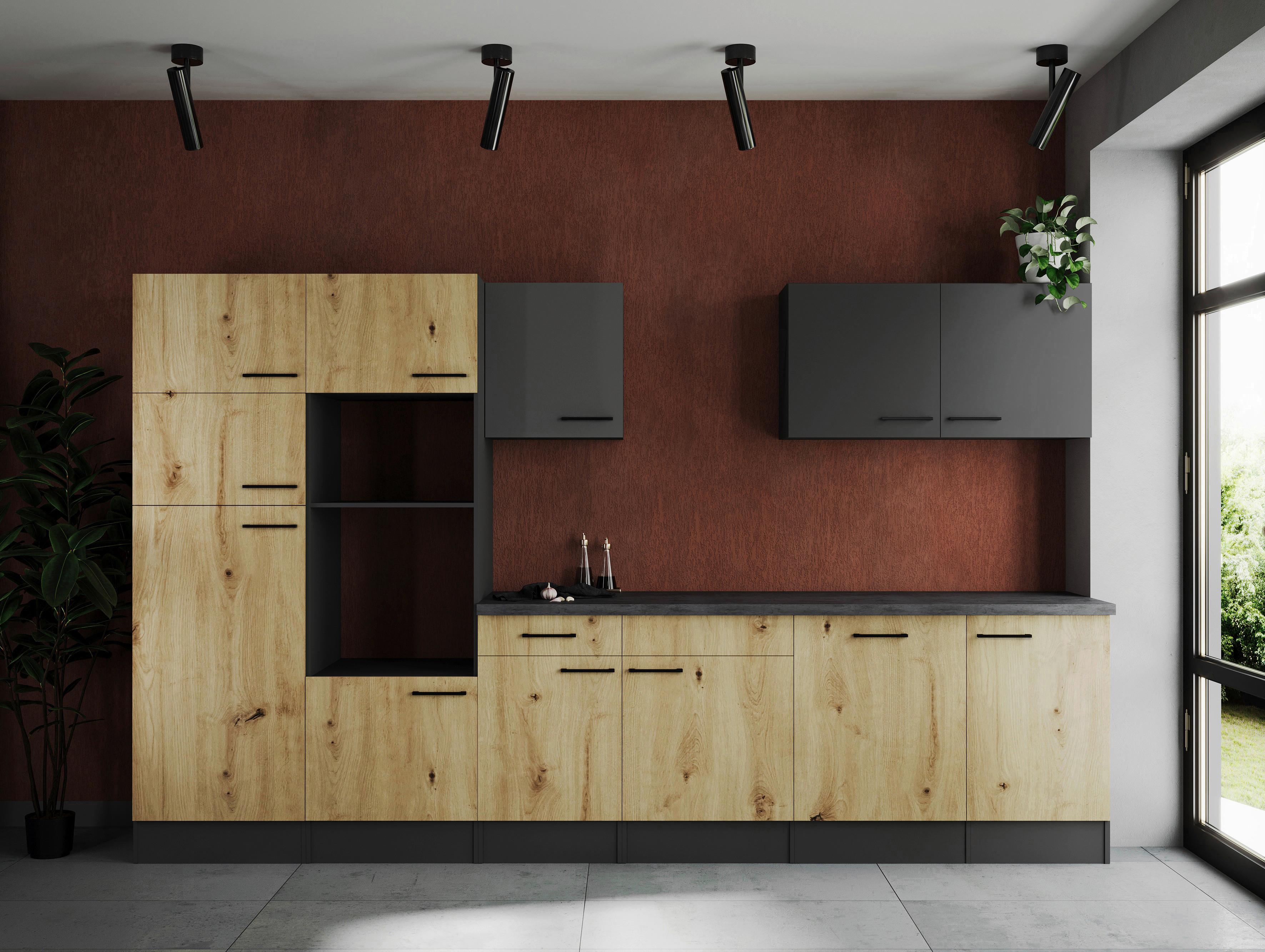 Kuhinjski Blok Brez Aparatov Oliver, 340cm - siva/črna, Design, kovina/leseni material (340cm) - Respekta