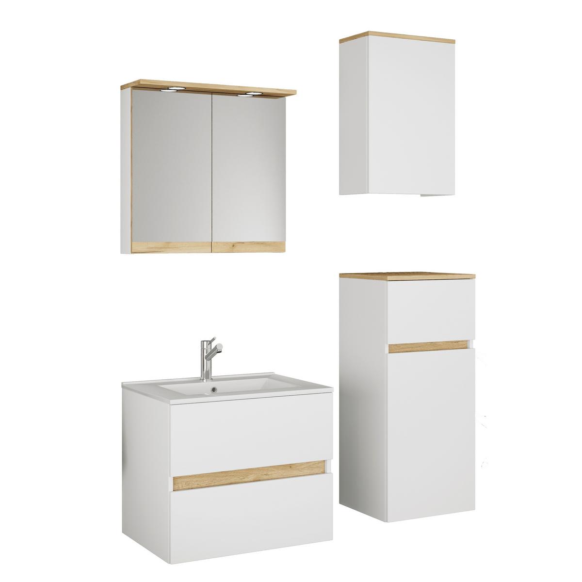 Badezimmer Cosila - Honigeiche/Weiss, Trend, Keramik/Holzwerkstoff (101cm) - MID.YOU