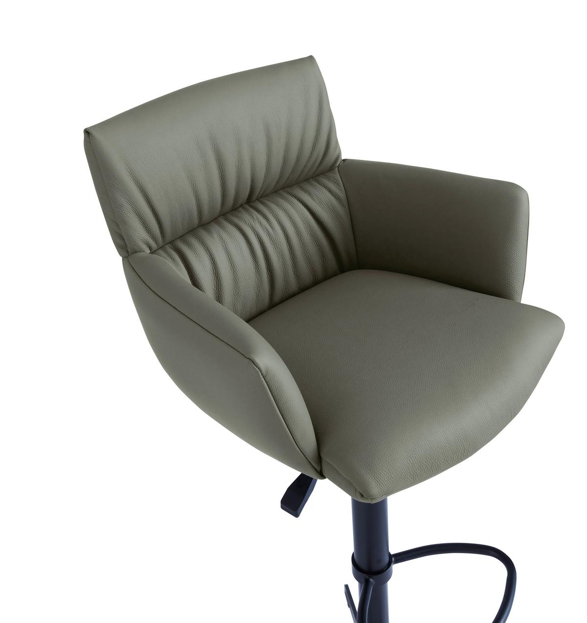 STOŁEK BAROWY PARIS - czarny/oliwkowa zieleń, Design, skóra/metal (58/88-112/58cm) - Dieter Knoll