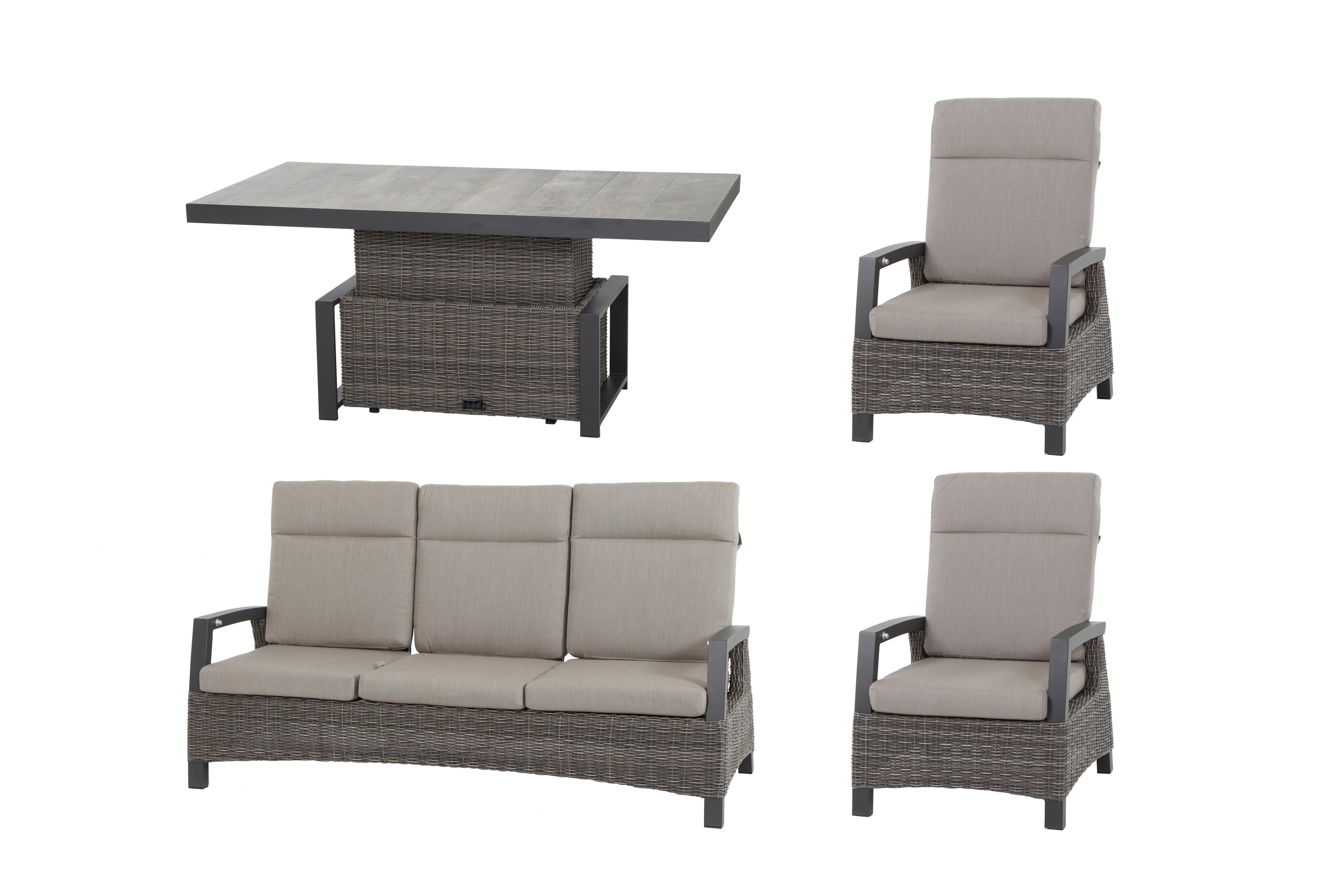 Loungegarnitur Corido 4-tlg. Grau - Grau, Basics, Keramik/Kunststoff (72/103/83cm) - Siena Garden