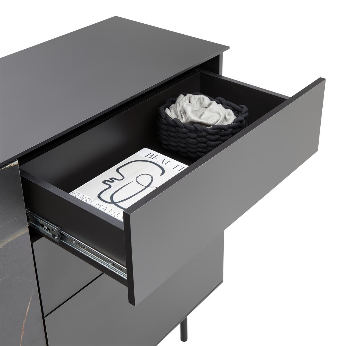 Sideboard Valea Grau - Schwarz, MODERN, Holzwerkstoff/Kunststoff (180/106/42cm) - Premium Living