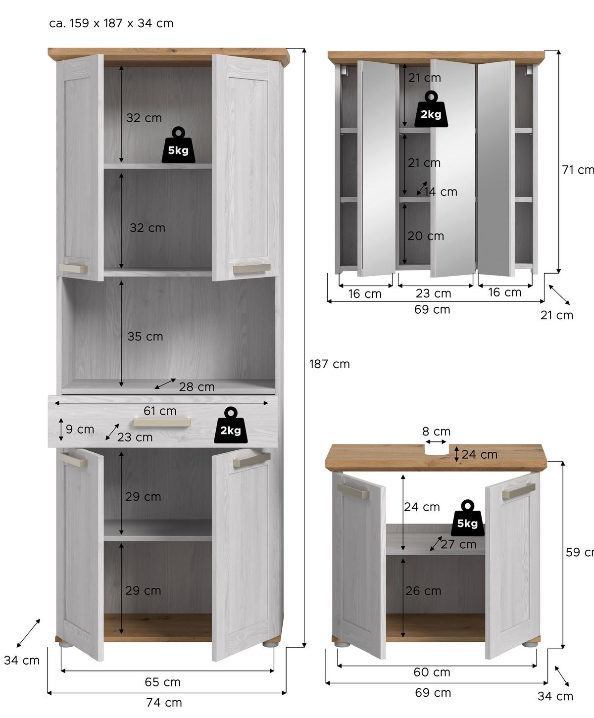 Badezimmer Verona Lärchenfarben/Eiche Artisan - Silberfarben/Lärchefarben, Trend, Glas/Holzwerkstoff (143cm) - MID.YOU