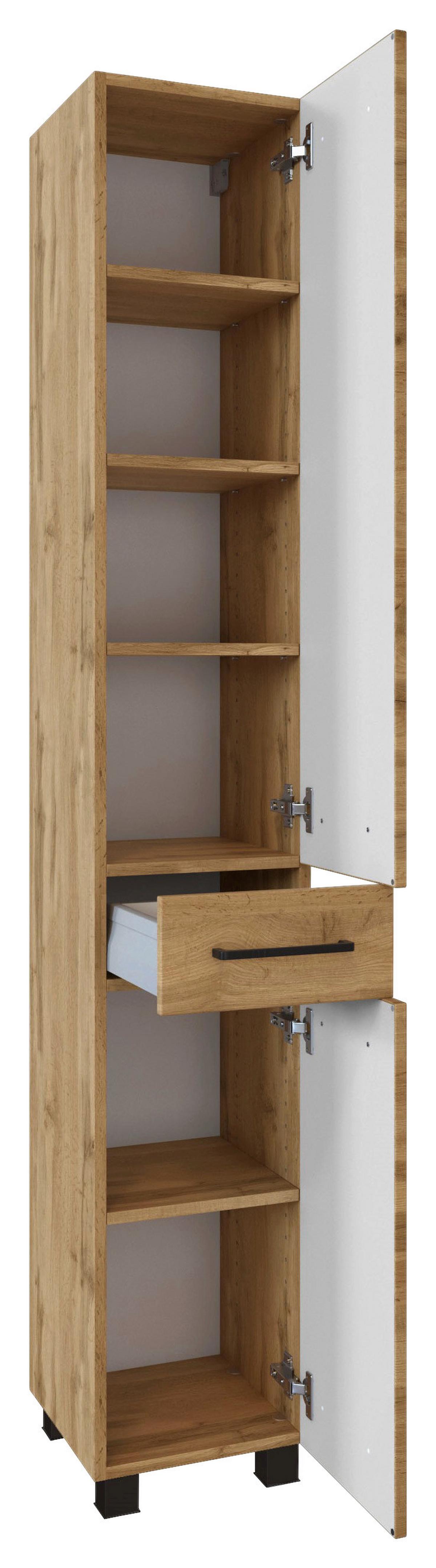 Hochschrank "Manchester" B: 30 cm Eiche Wotan Dekor - Eichefarben/Schwarz, MODERN, Holzwerkstoff/Metall (30/180/35cm) - Held