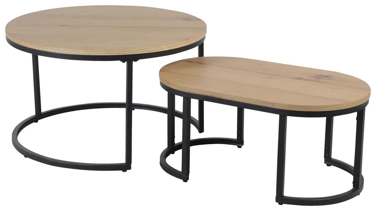 ZESTAW STOLIKÓW KAWOWYCH TROPEA -EXKLUSIV- - kolor dębowy/czarny, Konventionell, materiał drewnopochodny/metal (70/70/42cm) - Stylife