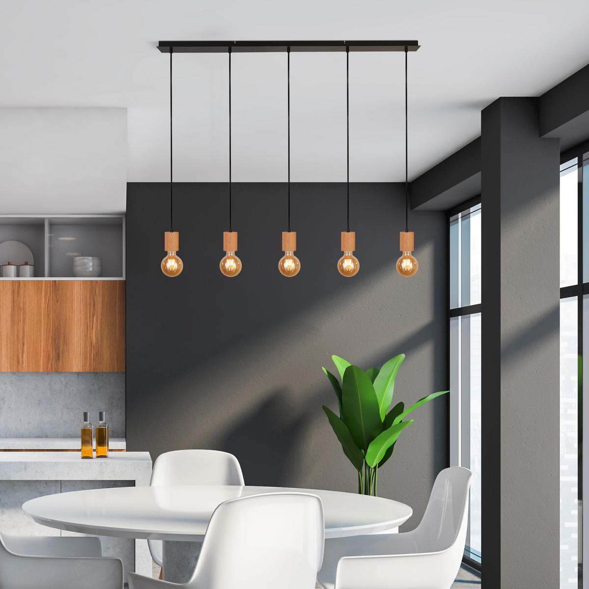 Függőlámpa 50212-5na - natúr színű/fekete, Natur, fa/fém (10/9/115cm)