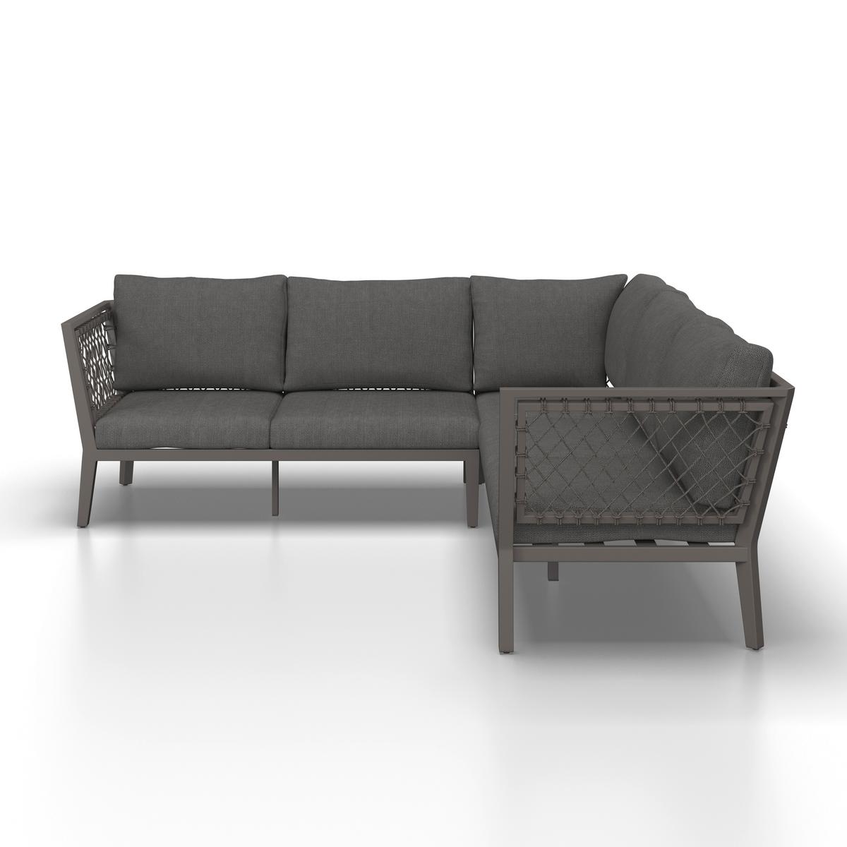 Loungegarnitur Malou Dunkel grau Textil/Metall - Dunkelgrau/Anthrazit, Modern, Textil/Stein (218/68/76,5cm) - Bessagi Garden