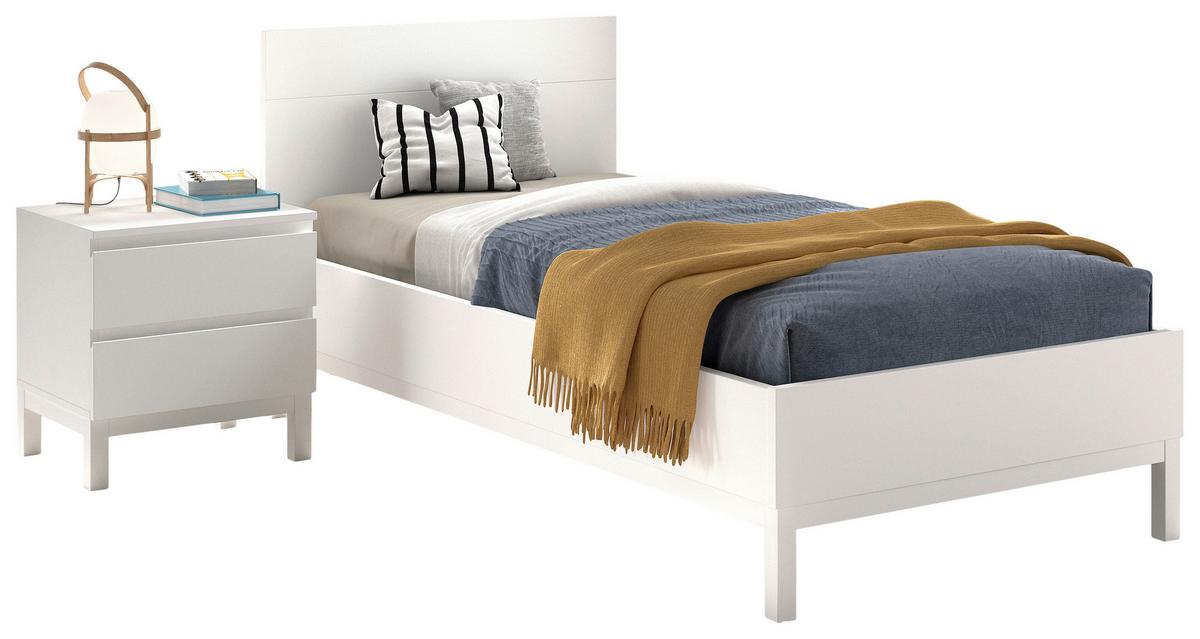 Einzelzimmer EVA Weiß Bett, Nachtschrank teilmassiv - Weiß, MODERN, Holz/Holzwerkstoff - Vipack